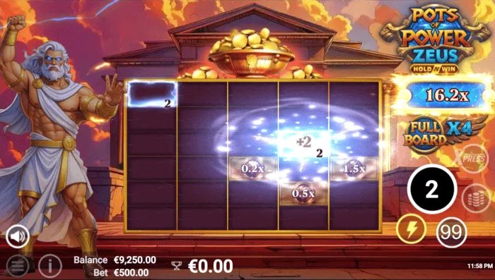 Pots of Power: Zeus - herná obrazovka v režime bonusu